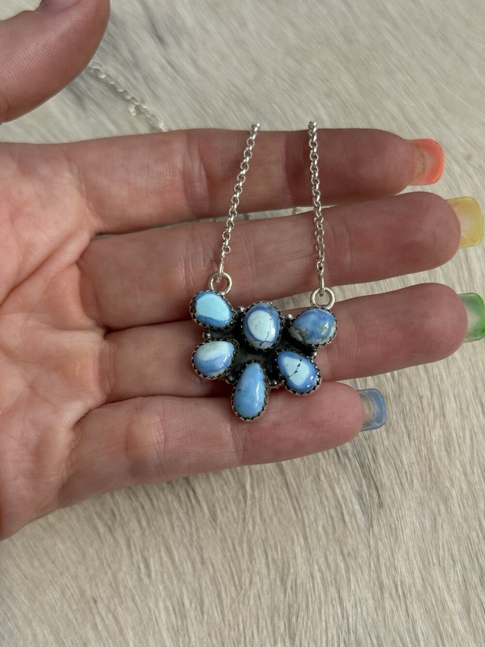 Sterling Silver Blue Golden Hills Turquoise Multistone Half Cluster Bar Necklace